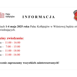 Pałac Kołłątajów w Wiśniowej: godziny pracy w weekend majowy