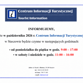 Godziny otwarcia Centrum Informacji Turystycznej w Staszowie – pażdziernik 2026